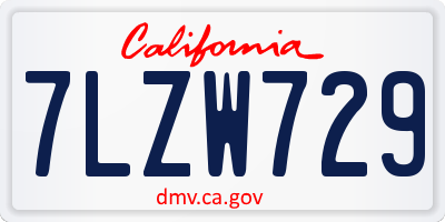 CA license plate 7LZW729