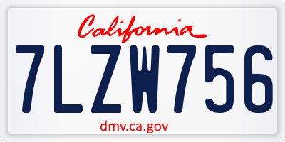 CA license plate 7LZW756