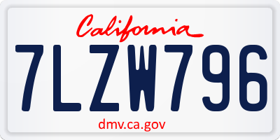 CA license plate 7LZW796