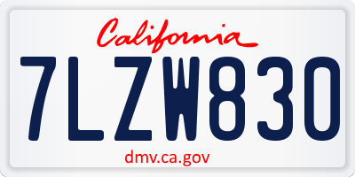 CA license plate 7LZW830