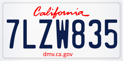 CA license plate 7LZW835