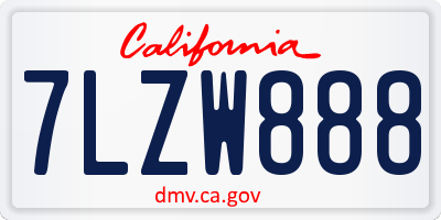 CA license plate 7LZW888