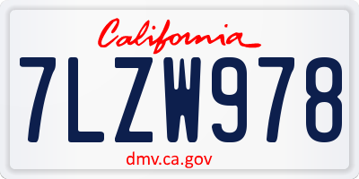 CA license plate 7LZW978