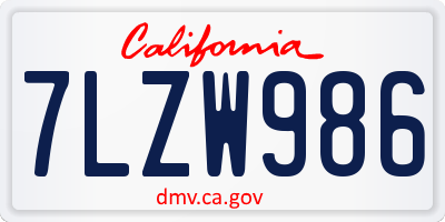 CA license plate 7LZW986