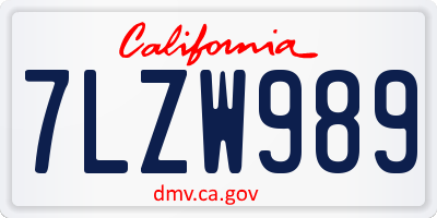 CA license plate 7LZW989