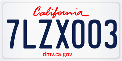 CA license plate 7LZX003