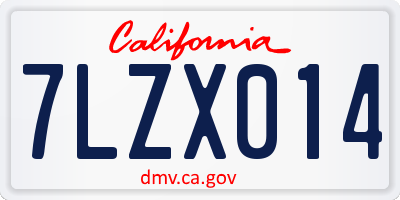 CA license plate 7LZX014