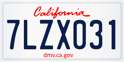 CA license plate 7LZX031