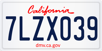 CA license plate 7LZX039