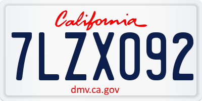 CA license plate 7LZX092