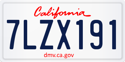 CA license plate 7LZX191