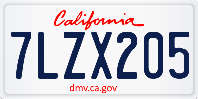 CA license plate 7LZX205