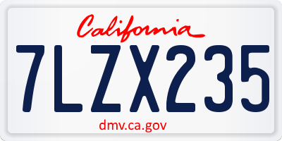 CA license plate 7LZX235