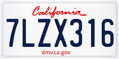 CA license plate 7LZX316