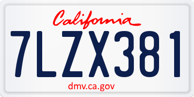 CA license plate 7LZX381