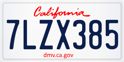 CA license plate 7LZX385