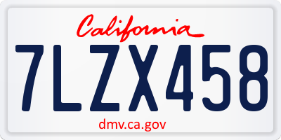 CA license plate 7LZX458