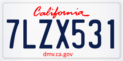 CA license plate 7LZX531