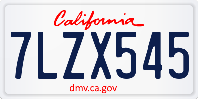 CA license plate 7LZX545