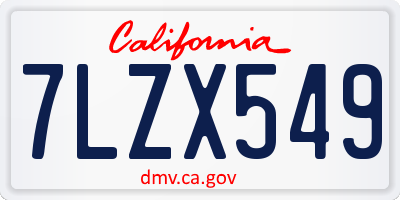 CA license plate 7LZX549