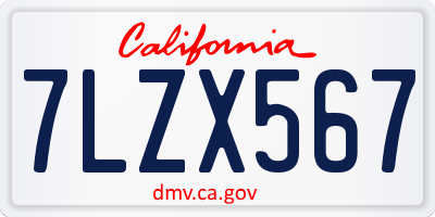 CA license plate 7LZX567