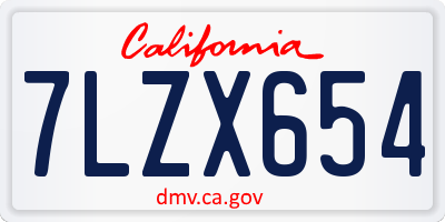 CA license plate 7LZX654