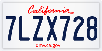 CA license plate 7LZX728