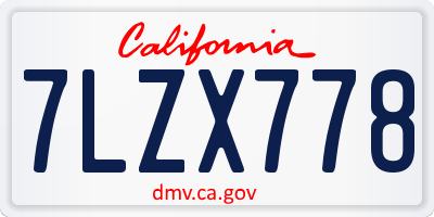 CA license plate 7LZX778