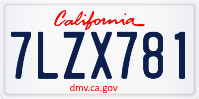 CA license plate 7LZX781