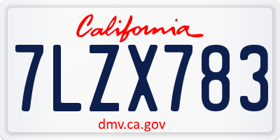 CA license plate 7LZX783