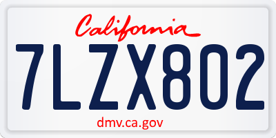 CA license plate 7LZX802
