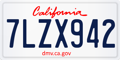 CA license plate 7LZX942