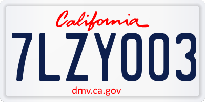 CA license plate 7LZY003