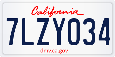 CA license plate 7LZY034