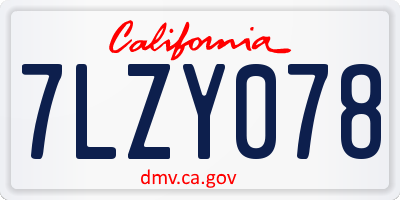 CA license plate 7LZY078