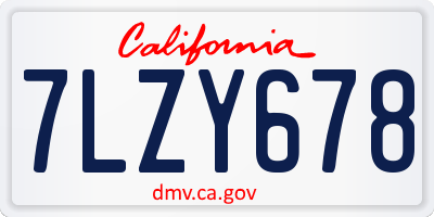 CA license plate 7LZY678