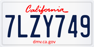 CA license plate 7LZY749