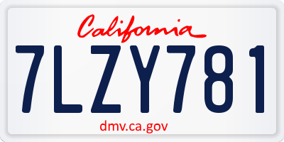 CA license plate 7LZY781