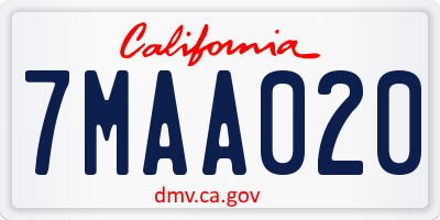CA license plate 7MAA020