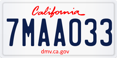 CA license plate 7MAA033