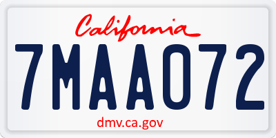 CA license plate 7MAA072