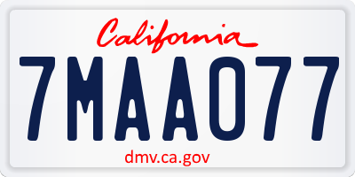 CA license plate 7MAA077