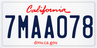 CA license plate 7MAA078