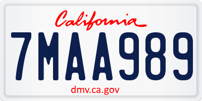 CA license plate 7MAA989