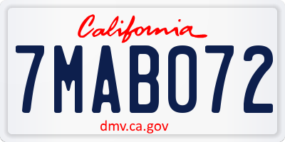 CA license plate 7MAB072