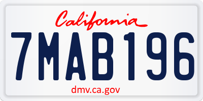 CA license plate 7MAB196
