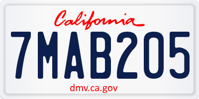 CA license plate 7MAB205
