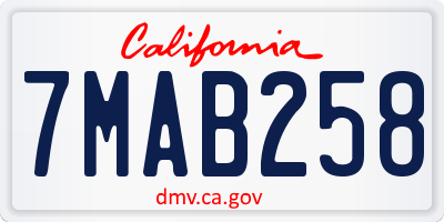 CA license plate 7MAB258