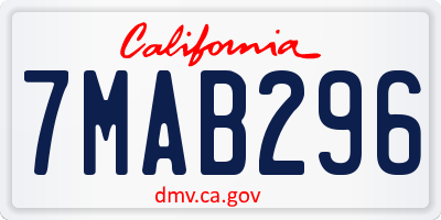 CA license plate 7MAB296