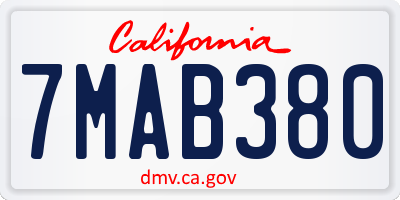CA license plate 7MAB380